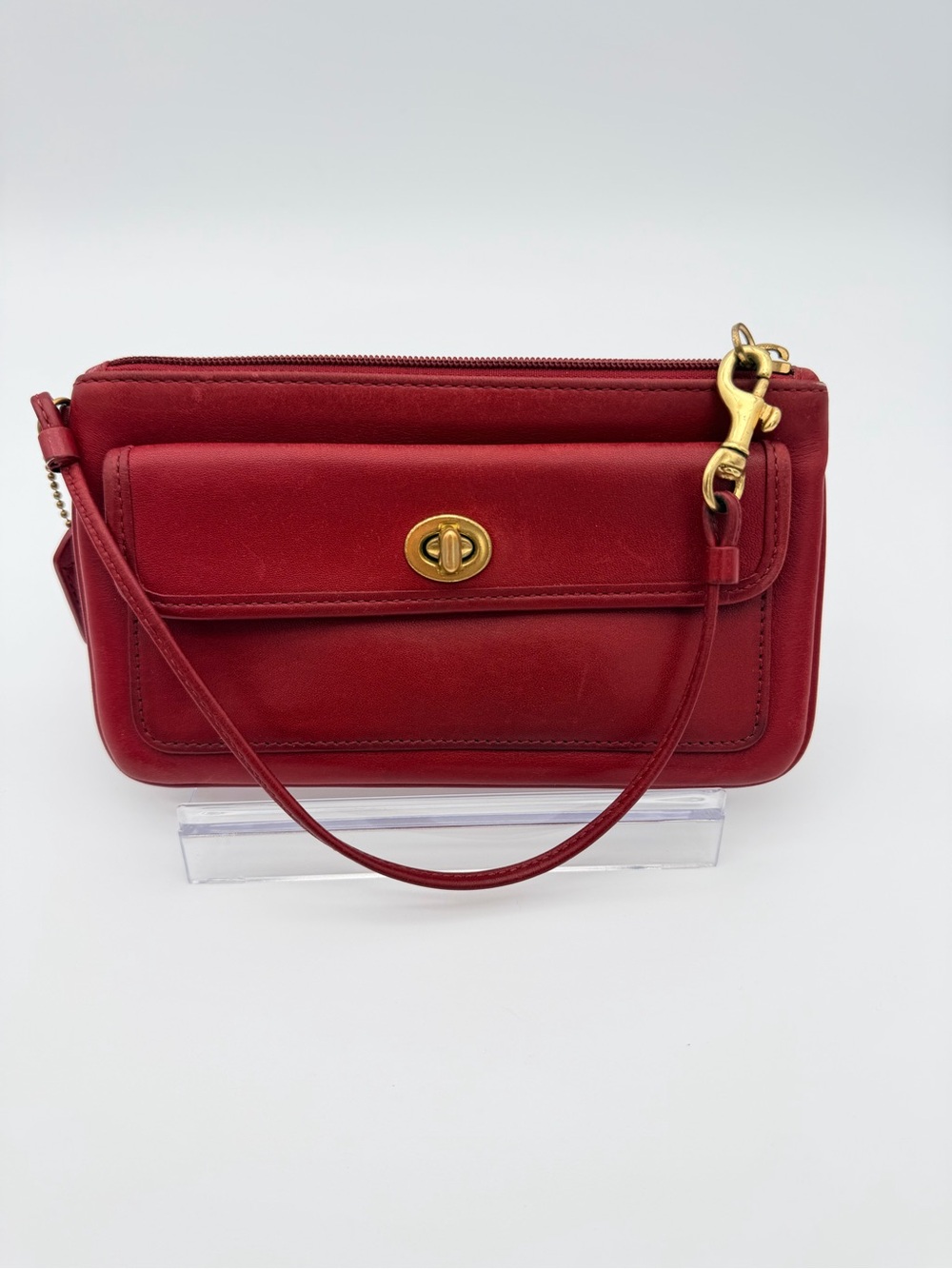 Coach Vintage Red Leather Wristlet w Turnlock & Original Hangtag